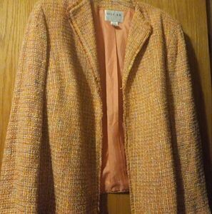 Womens Oscar De La Renta Orange tweed Fringe Blazer 23 Armpit- Arm 25 Long Sz 1